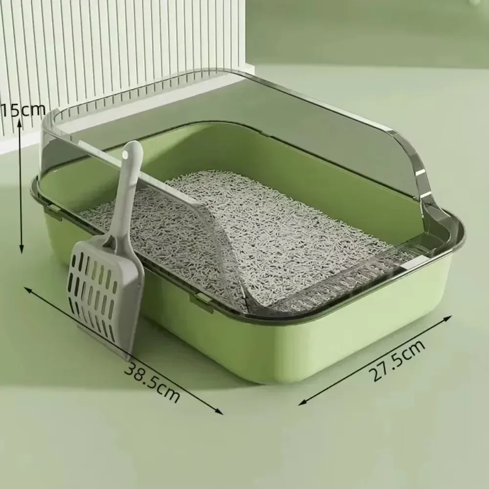 Semi-Enclosed Cat Litter Box High Side Splashproof Design Large Capacity Kitty Sandbox with Litter Scoop Easy Clean Pet Supplies
