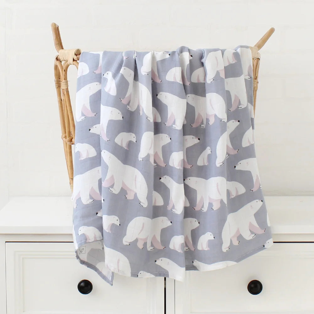Teddy Bear Muslin Swaddle Baby Blanket Super Soft 70% Bamboo 30% Organic Cotton 2 Layers Infant Baby Swaddle Wrap Blanket