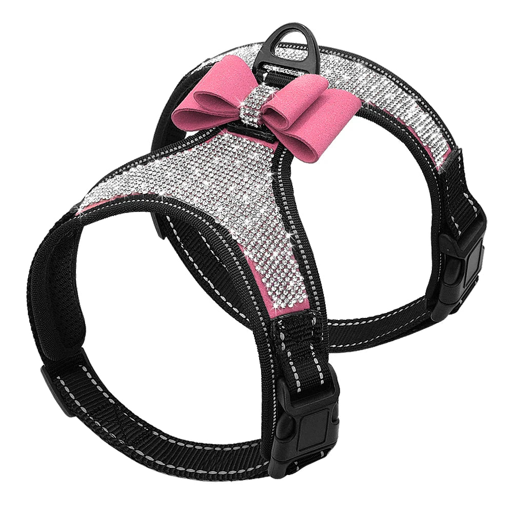 Pettorina Bling Rhinestone Mesh Dog Harness Cute Bowknot Small Dog Harnesses Vest Reflective Puppy Cat Vest Adjustable For Dogs  Chihuahua