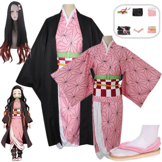 90-Demon Slayer Nezuko Kamado Cosplay Kimono Donna Halloween