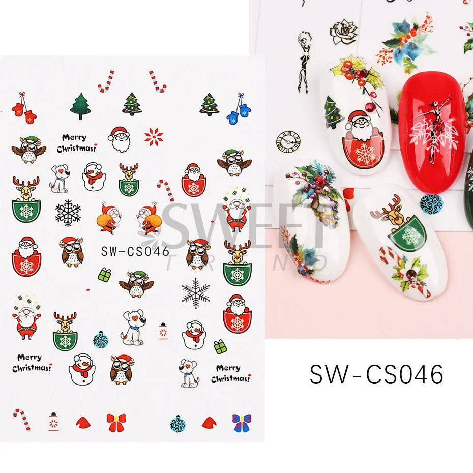 Winter Christmas Nail Sticker Snowflake Magpie Bird 3D Slider Leaf Halloween New Year Design Decoration Manicure 2023 Trend Foil