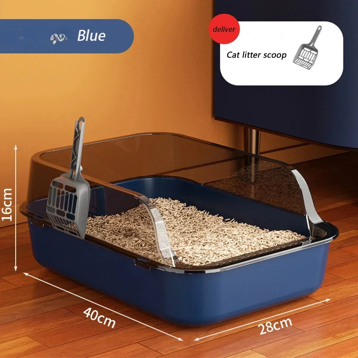 Semi-Enclosed Cat Litter Box High Side Splashproof Design Large Capacity Kitty Sandbox with Litter Scoop Easy Clean Pet Supplies