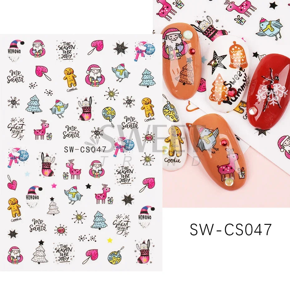 Winter Christmas Nail Sticker Snowflake Magpie Bird 3D Slider Leaf Halloween New Year Design Decoration Manicure 2023 Trend Foil