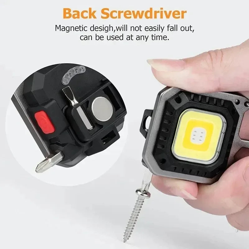 Work Light Mini LED COB Keychain USB Rechargeable Pocket Flashlight Outdoor Camping Fish Torch with Window Hammer Bottle