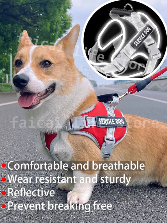 Personal Reflective Adjustable Dog Vest Service Dog Harness Large Dog Harness with Rubber Handle for Large Dog Walking Accessory