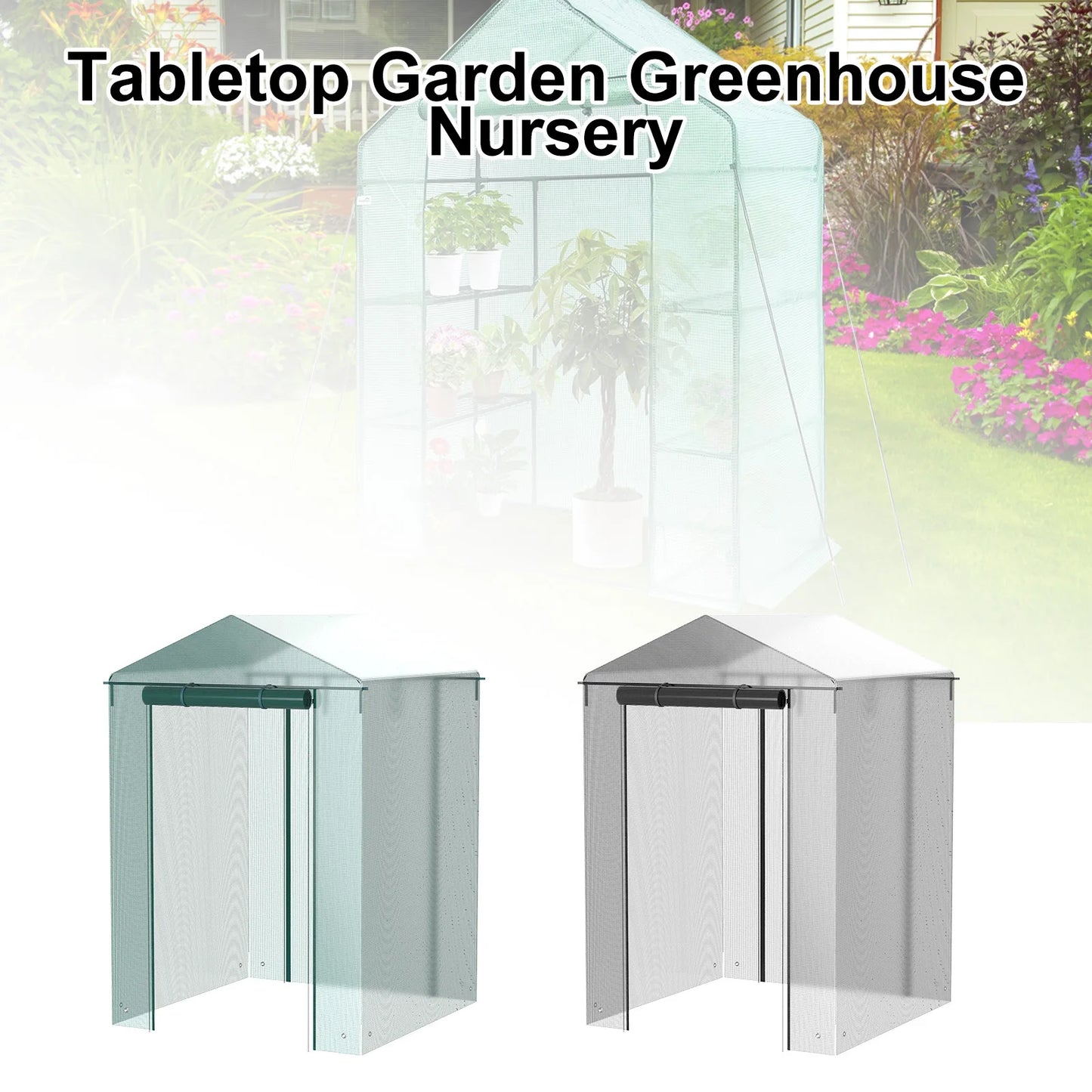 Walk-in Greenhouse Cover Waterproof PE Greenhouse Replacement Cover with Roll-up Zipper Door UV-Resistant Small Warm House