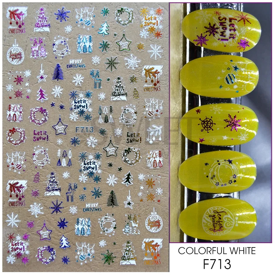 Winter Christmas Nail Sticker Snowflake Magpie Bird 3D Slider Leaf Halloween New Year Design Decoration Manicure 2023 Trend Foil