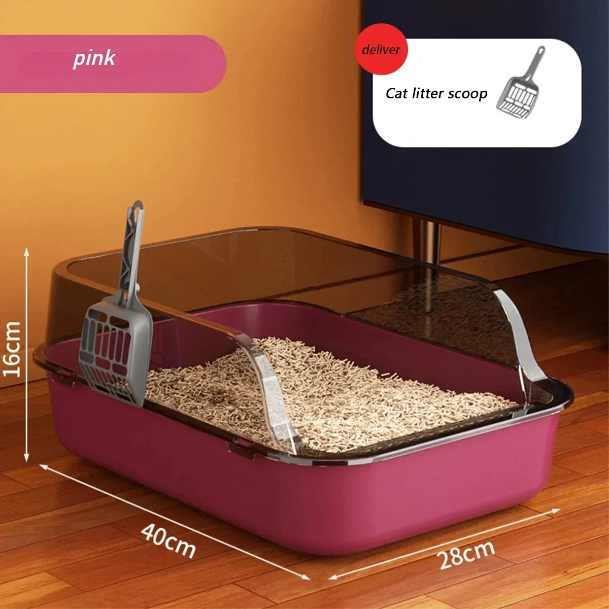 Semi-Enclosed Cat Litter Box High Side Splashproof Design Large Capacity Kitty Sandbox with Litter Scoop Easy Clean Pet Supplies