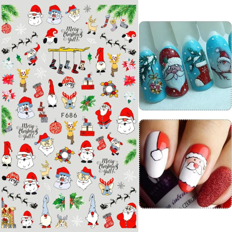 Winter Christmas Nail Sticker Snowflake Magpie Bird 3D Slider Leaf Halloween New Year Design Decoration Manicure 2023 Trend Foil