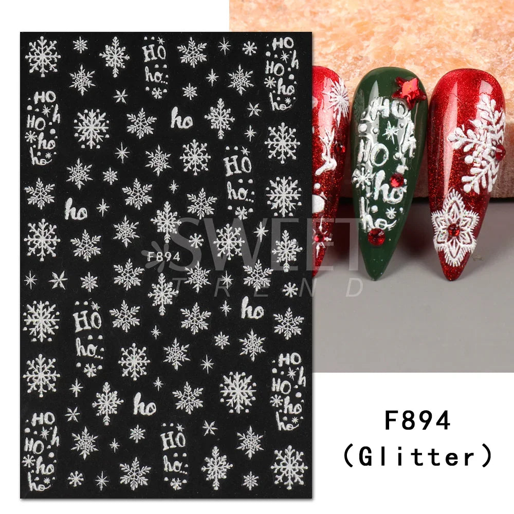 Winter Christmas Nail Sticker Snowflake Magpie Bird 3D Slider Leaf Halloween New Year Design Decoration Manicure 2023 Trend Foil