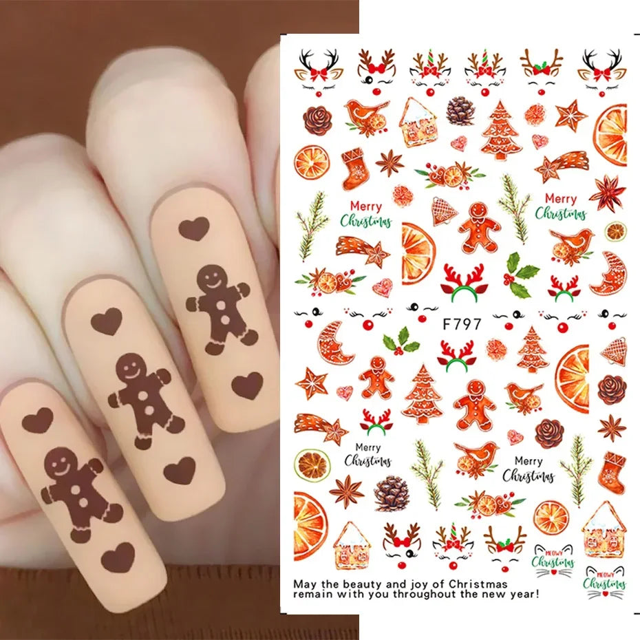 Winter Christmas Nail Sticker Snowflake Magpie Bird 3D Slider Leaf Halloween New Year Design Decoration Manicure 2023 Trend Foil