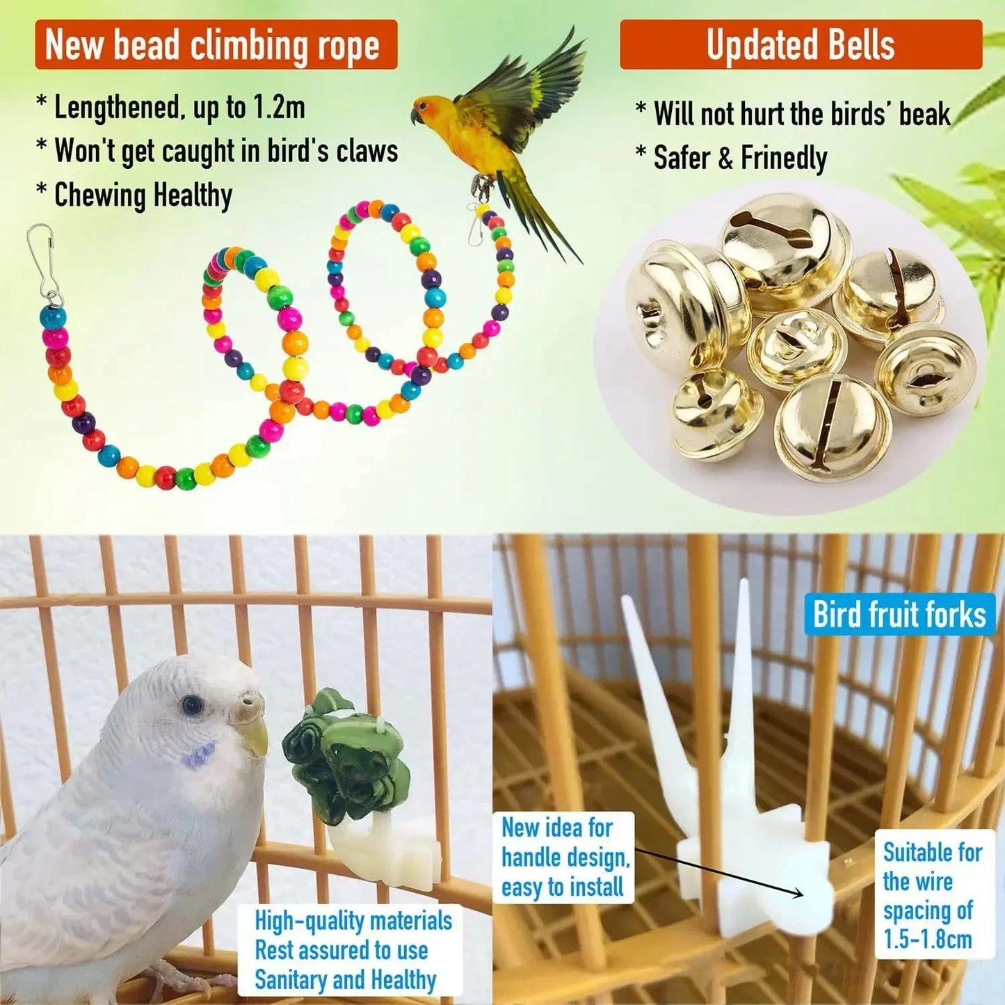 15pcs Packs Toy Set for Parrots Variety of Toys for Bird Cage Accessories Safe and Durable Bird Toys for Cockatiels Parakeets