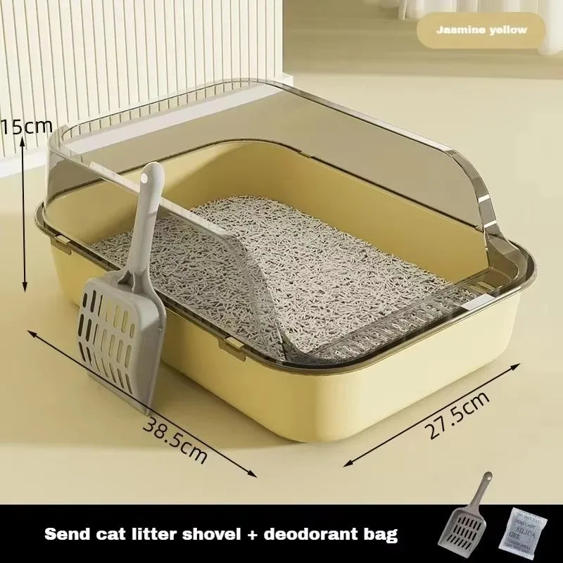 Semi-Enclosed Cat Litter Box High Side Splashproof Design Large Capacity Kitty Sandbox with Litter Scoop Easy Clean Pet Supplies