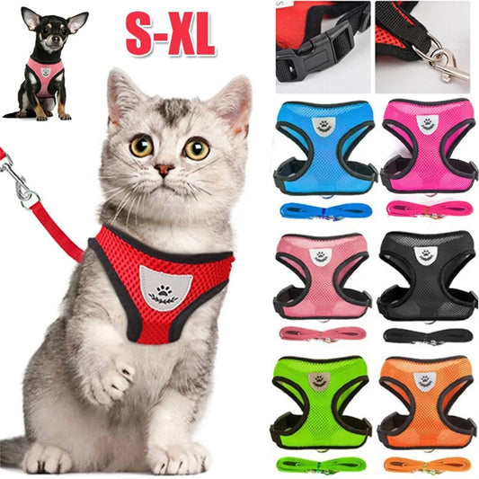 Vestiti Cat Dog Harness with Lead Leash Adjustable Vest Polyester Mesh Breathable Harnesses Reflective sti for Small Dog Cat accessories