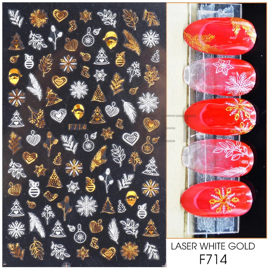 Winter Christmas Nail Sticker Snowflake Magpie Bird 3D Slider Leaf Halloween New Year Design Decoration Manicure 2023 Trend Foil