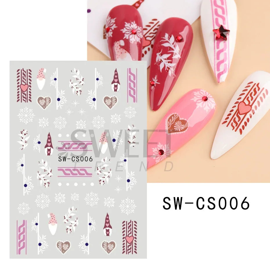 Winter Christmas Nail Sticker Snowflake Magpie Bird 3D Slider Leaf Halloween New Year Design Decoration Manicure 2023 Trend Foil