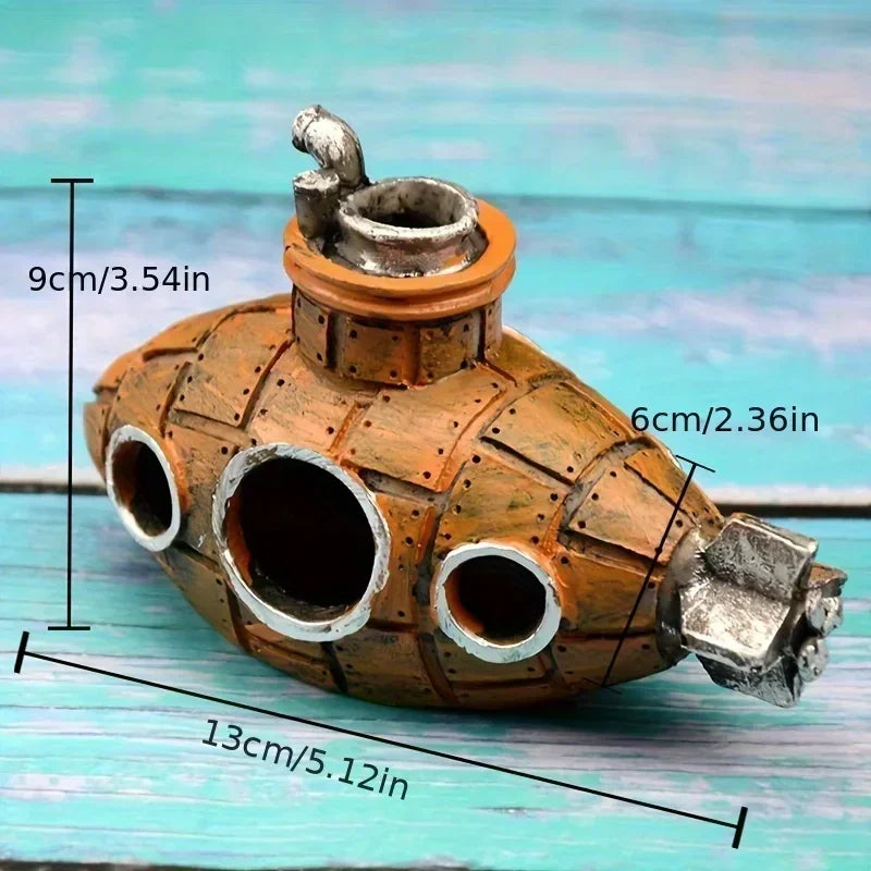 Resin Aquarium Decor - Hollow Fish & Shrimp Cave, Submarine-Themed Tank Landscape Accessories for Aquatic Background Design