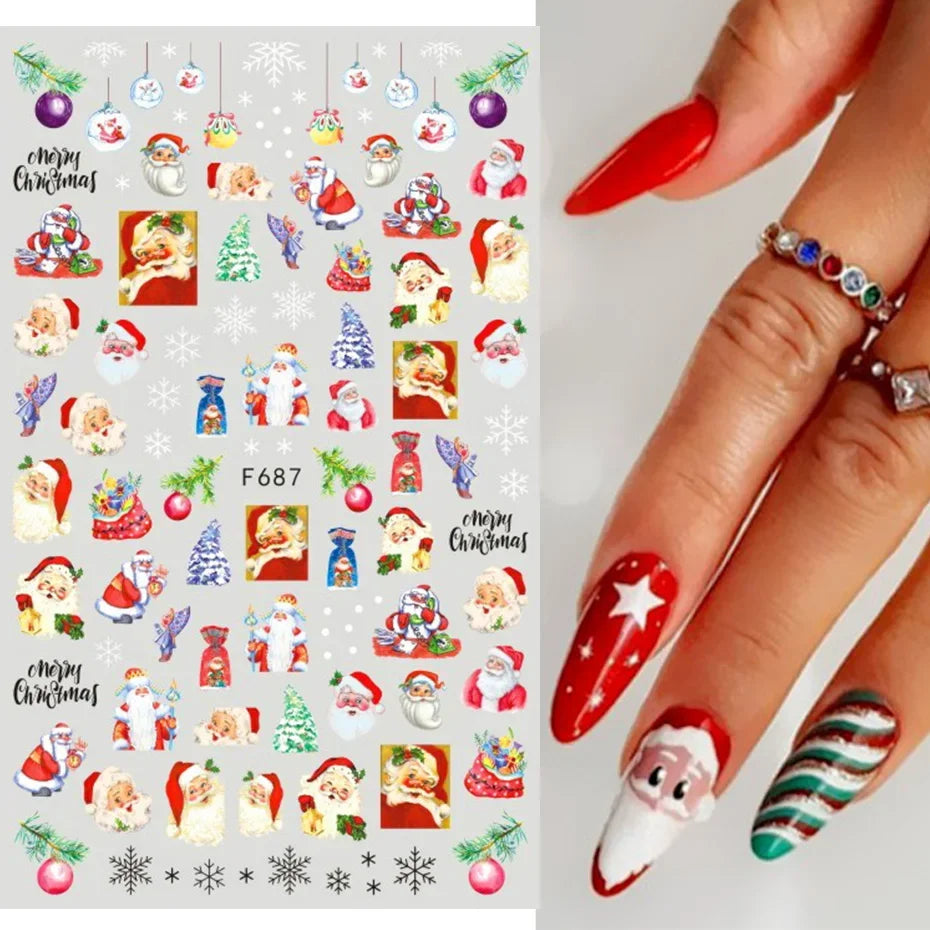 Winter Christmas Nail Sticker Snowflake Magpie Bird 3D Slider Leaf Halloween New Year Design Decoration Manicure 2023 Trend Foil