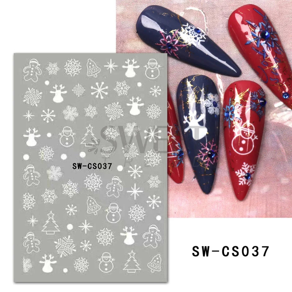Winter Christmas Nail Sticker Snowflake Magpie Bird 3D Slider Leaf Halloween New Year Design Decoration Manicure 2023 Trend Foil