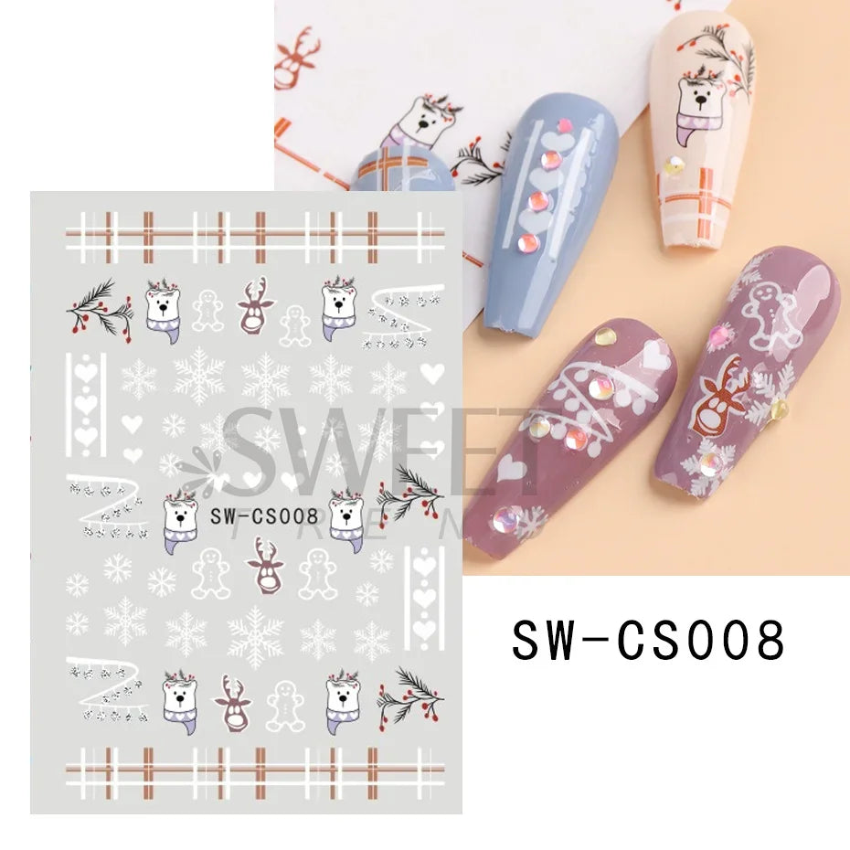 Winter Christmas Nail Sticker Snowflake Magpie Bird 3D Slider Leaf Halloween New Year Design Decoration Manicure 2023 Trend Foil