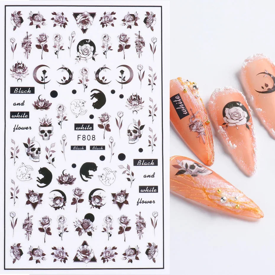 Winter Christmas Nail Sticker Snowflake Magpie Bird 3D Slider Leaf Halloween New Year Design Decoration Manicure 2023 Trend Foil