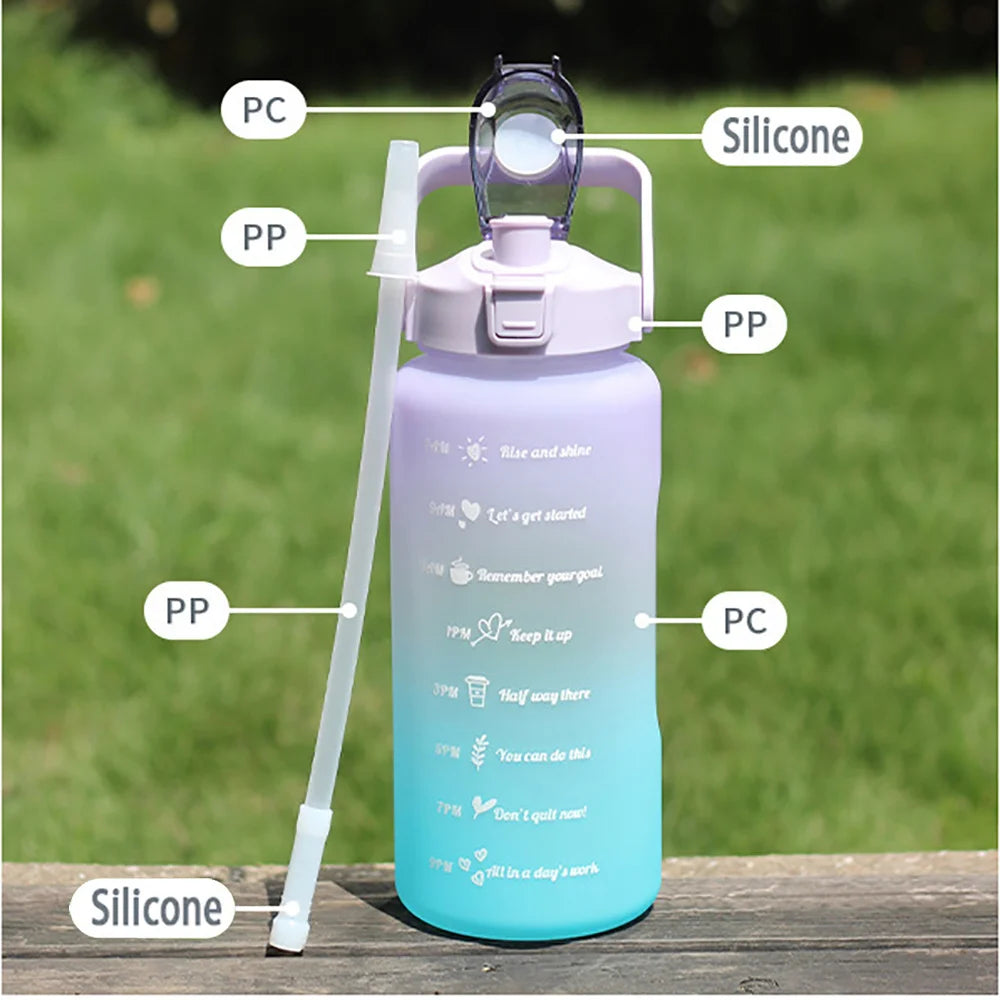 Water Bottle 2 Liter Stay Hydrated Motivated Leakproof Plastic Sport Bottle Reminder Times Sports Outdoor Fitness Office Indoor