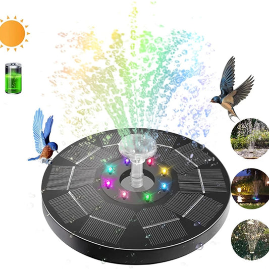 Solar Bird Bath Fountain Pump with Colored LED Lights, Battery and Solar Powered Bird Bath Fountain for Bird Bath Garden, Pond