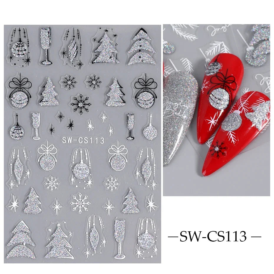 Winter Christmas Nail Sticker Snowflake Magpie Bird 3D Slider Leaf Halloween New Year Design Decoration Manicure 2023 Trend Foil