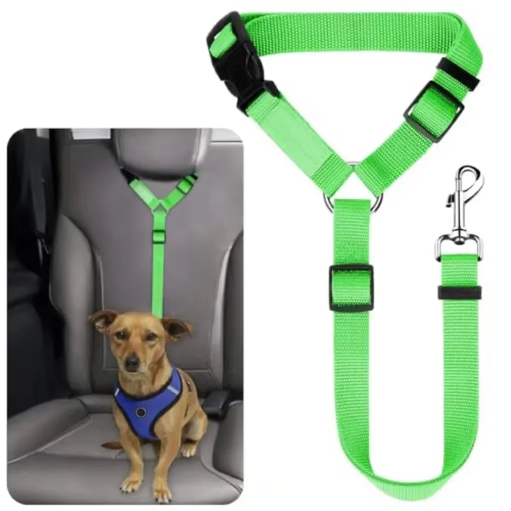 Solid Color Two-in-one Pet Car Seat Belt Nylon Lead Leash Backseat Safety Belt Adjustable Dogs Harness Collar Pet Accessories