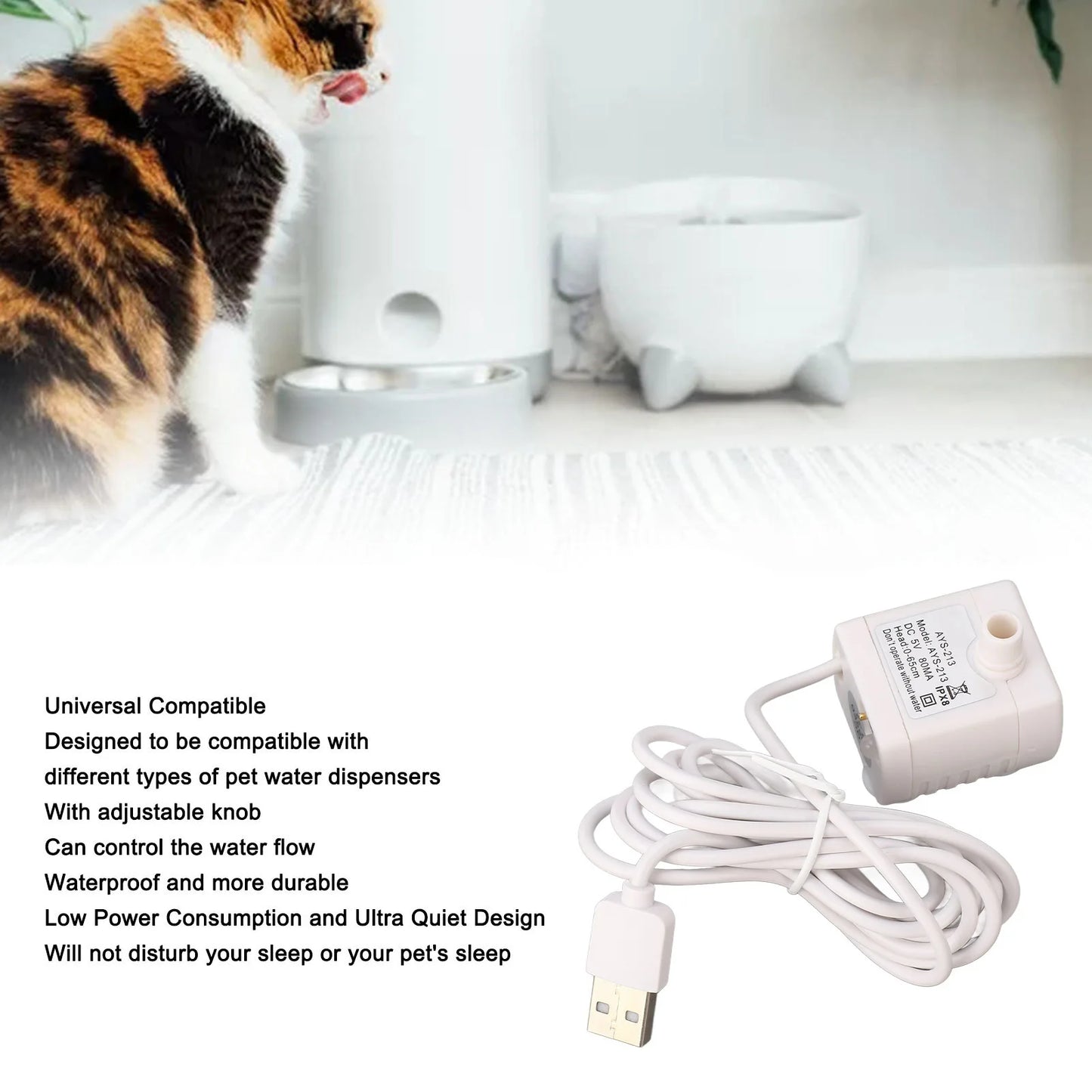 Pet Water Fountain Pump Prevent Dry Burning  Cat Fountain Pump Removable USB Powered  Brushless Motor for Replacement