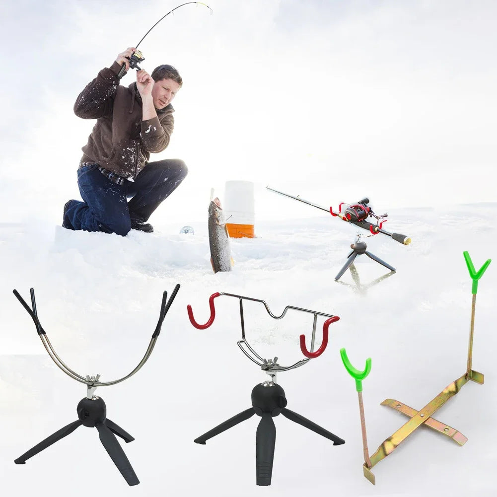Supporti Portable Ice Fishing Rod Holder Metal Folding Rod Holder Adjustable Angle Fishing Rod Pole Holder for Winter Sea Fishing