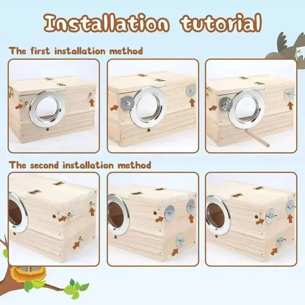 Transparent Design Parakeet Bird House Nest Easy To Cleaning Creative Solid Wood Parrot House Smooth Edges Bird Breeding Box