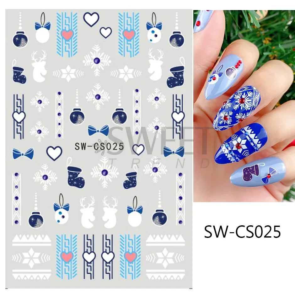 Winter Christmas Nail Sticker Snowflake Magpie Bird 3D Slider Leaf Halloween New Year Design Decoration Manicure 2023 Trend Foil