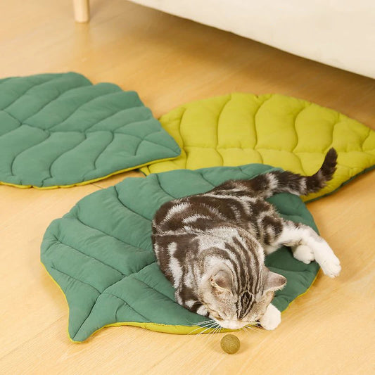 Tappetini Cat Bed Mats Soft Cotton Leaf Shaped Kitten Cat Puppy Dog Bed Mat Sleep Blanket Home Pets Double Sided  Pad Floor Rugs Washable