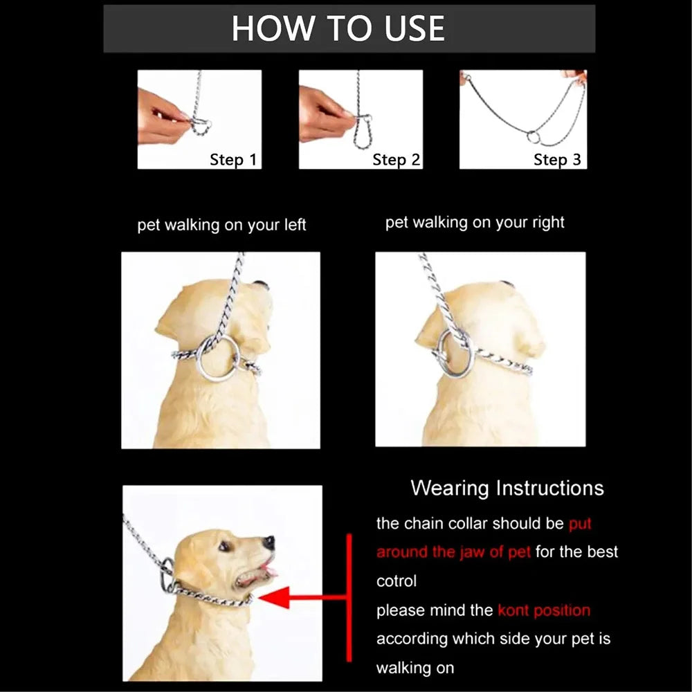 Snake Chain Dog Collar Rustproof Stainless Steel Pet Metal Slip Chains Dog Show Training Choker Collar Puppy Cuban Link Necklace