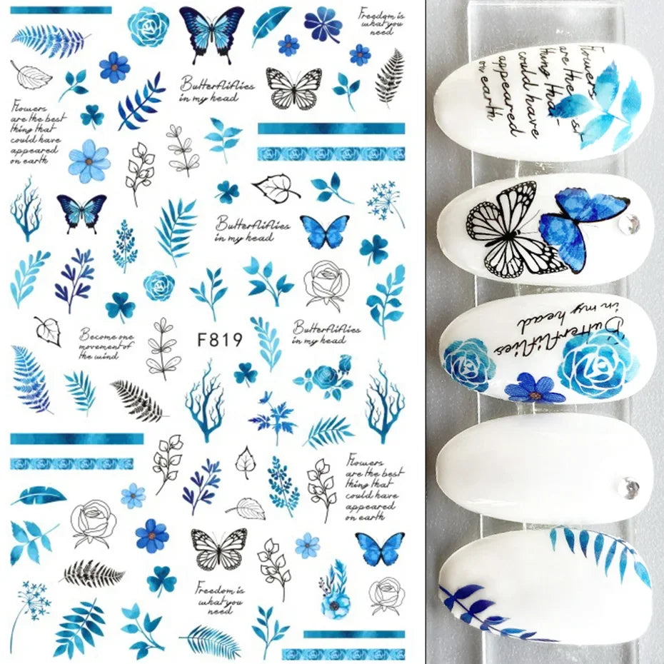 Winter Christmas Nail Sticker Snowflake Magpie Bird 3D Slider Leaf Halloween New Year Design Decoration Manicure 2023 Trend Foil