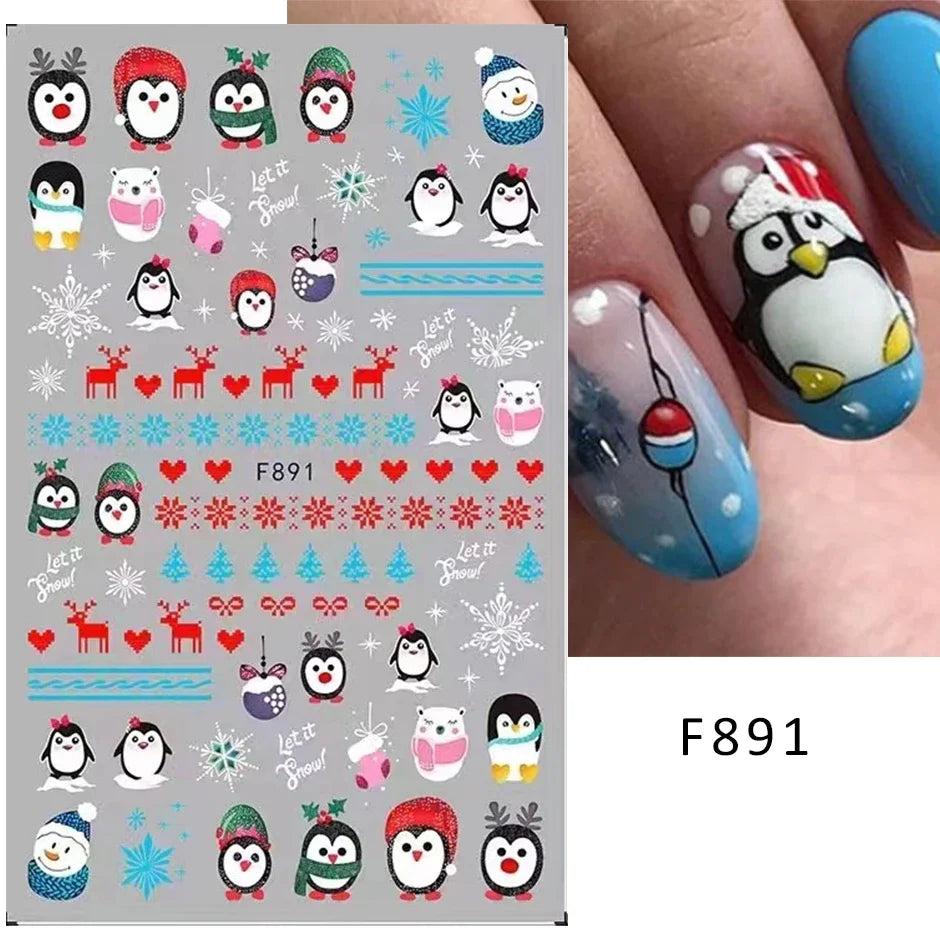 Winter Christmas Nail Sticker Snowflake Magpie Bird 3D Slider Leaf Halloween New Year Design Decoration Manicure 2023 Trend Foil