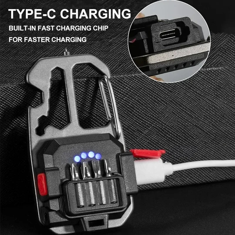 Work Light Mini LED COB Keychain USB Rechargeable Pocket Flashlight Outdoor Camping Fish Torch with Window Hammer Bottle