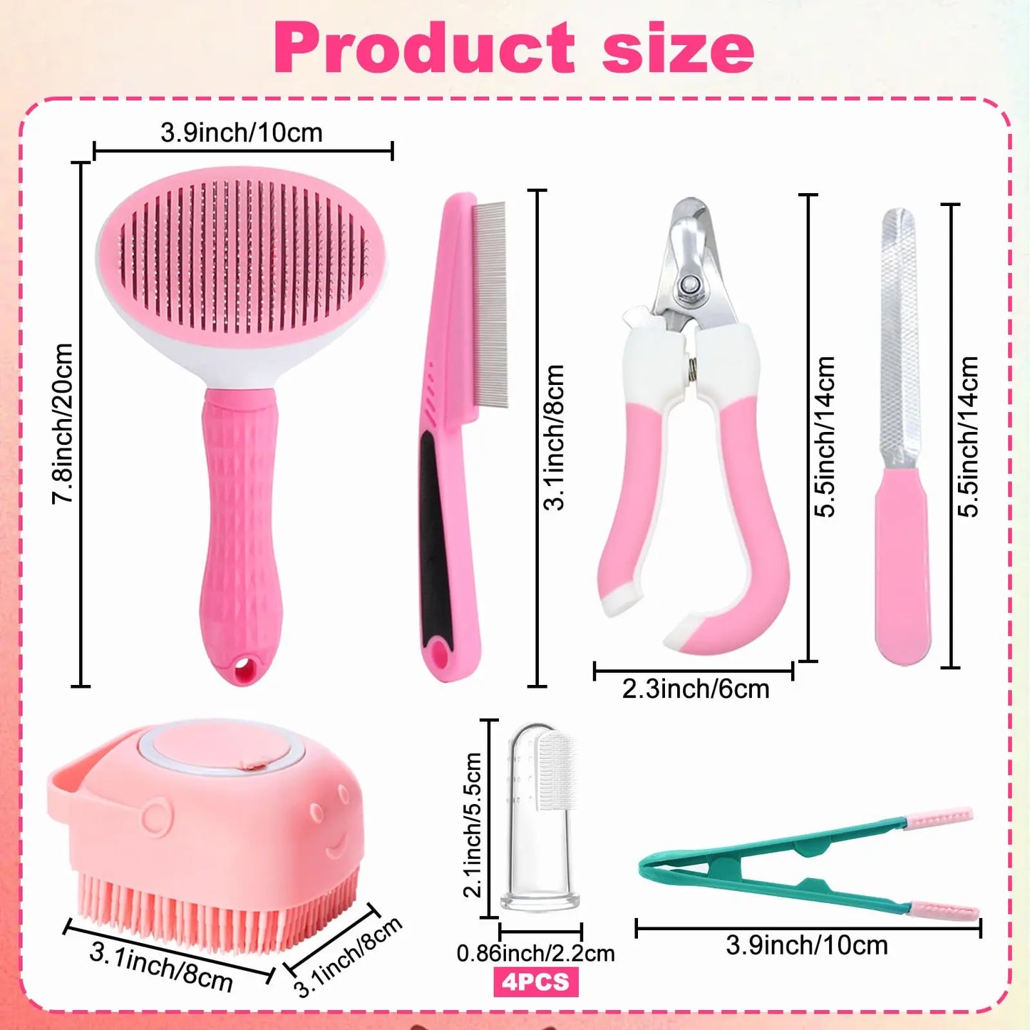 10 pieces cat and dog brush beauty suit pet self-cleaning suit with pet nail clippers and file pet eye brush flea comb