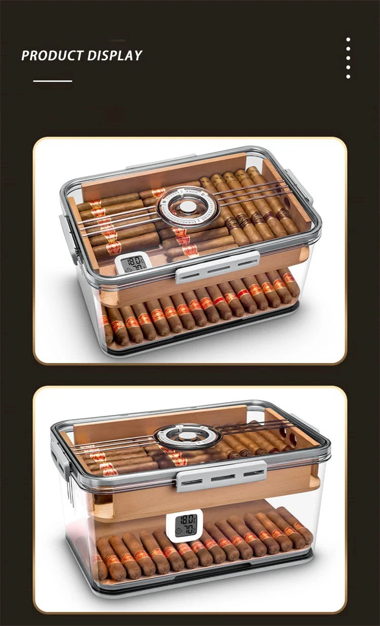 Portable Sealed Cigar Box Humidor Cedar WoooShelf Multifunction with Hygrometer PP MateriaCapacity 100 pcs