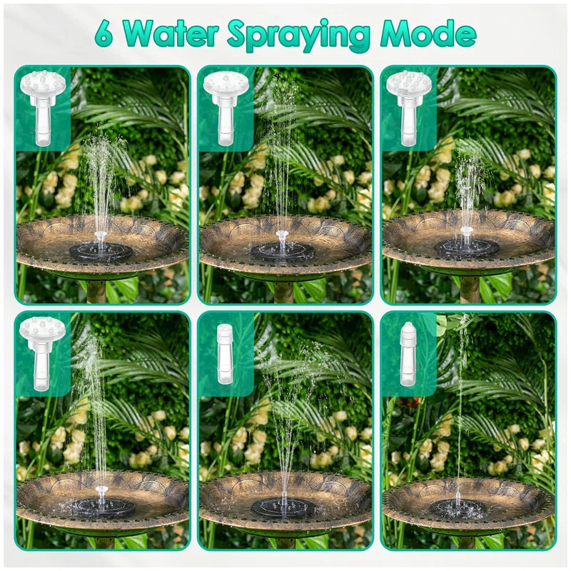 Solar Bird Bath Fountain Pump with Colored LED Lights, Battery and Solar Powered Bird Bath Fountain for Bird Bath Garden, Pond