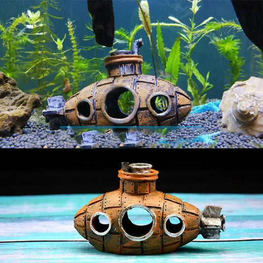 Resin Aquarium Decor - Hollow Fish & Shrimp Cave, Submarine-Themed Tank Landscape Accessories for Aquatic Background Design