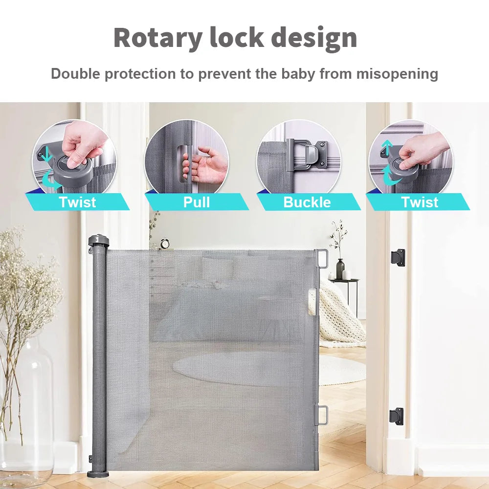 [UK Stock] Dog Fences Pet Dog Barrier Fences Stair Gates for Dogs, Retractable Stair Gate Portable Baby Safety Gate for Child