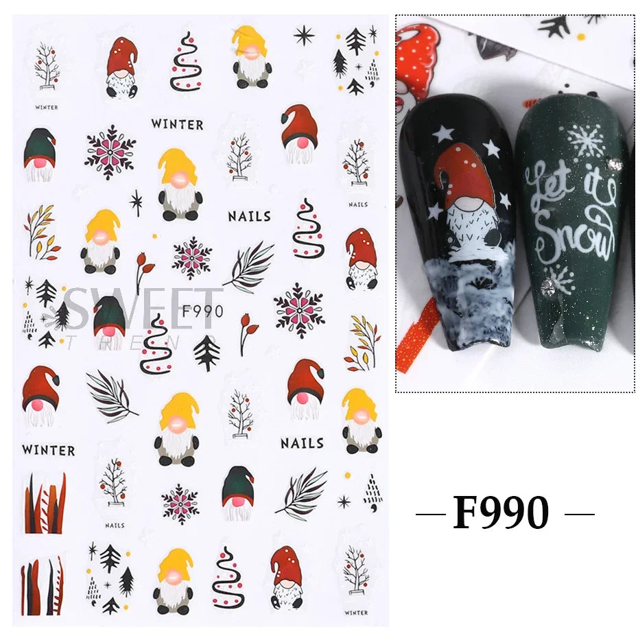 Winter Christmas Nail Sticker Snowflake Magpie Bird 3D Slider Leaf Halloween New Year Design Decoration Manicure 2023 Trend Foil