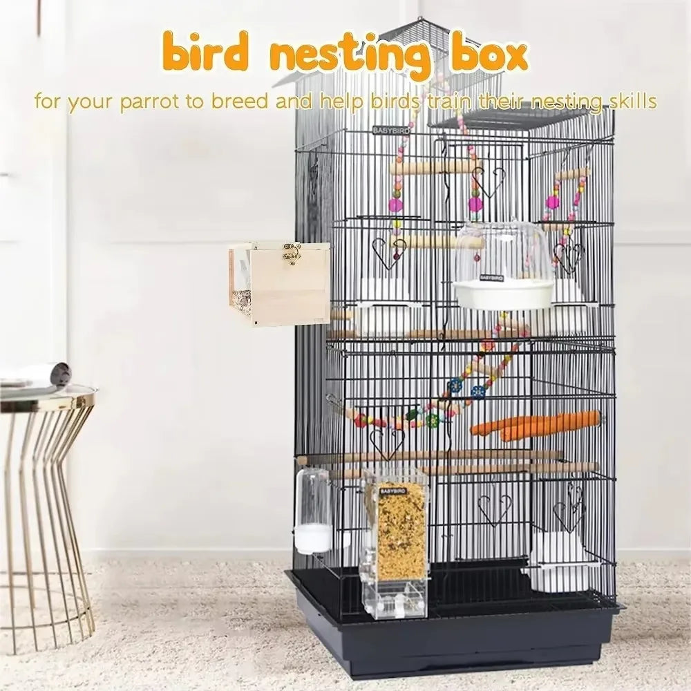 Transparent Design Parakeet Bird House Nest Easy To Cleaning Creative Solid Wood Parrot House Smooth Edges Bird Breeding Box