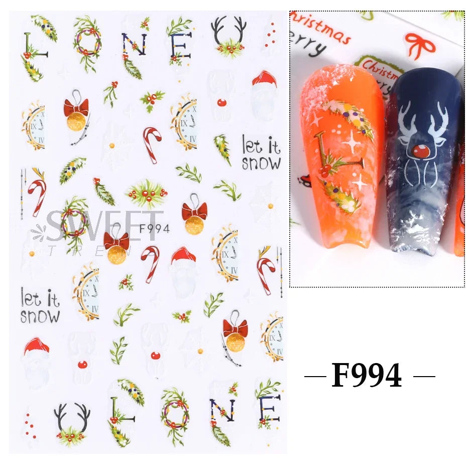 Winter Christmas Nail Sticker Snowflake Magpie Bird 3D Slider Leaf Halloween New Year Design Decoration Manicure 2023 Trend Foil