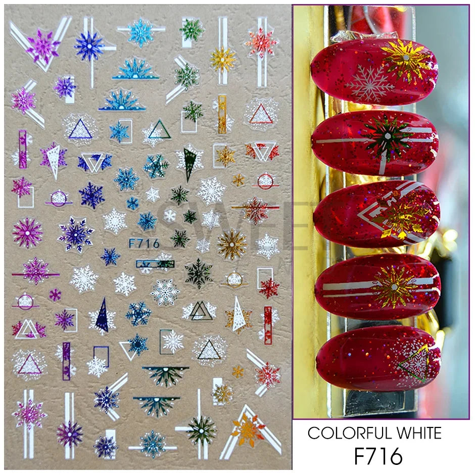 Winter Christmas Nail Sticker Snowflake Magpie Bird 3D Slider Leaf Halloween New Year Design Decoration Manicure 2023 Trend Foil