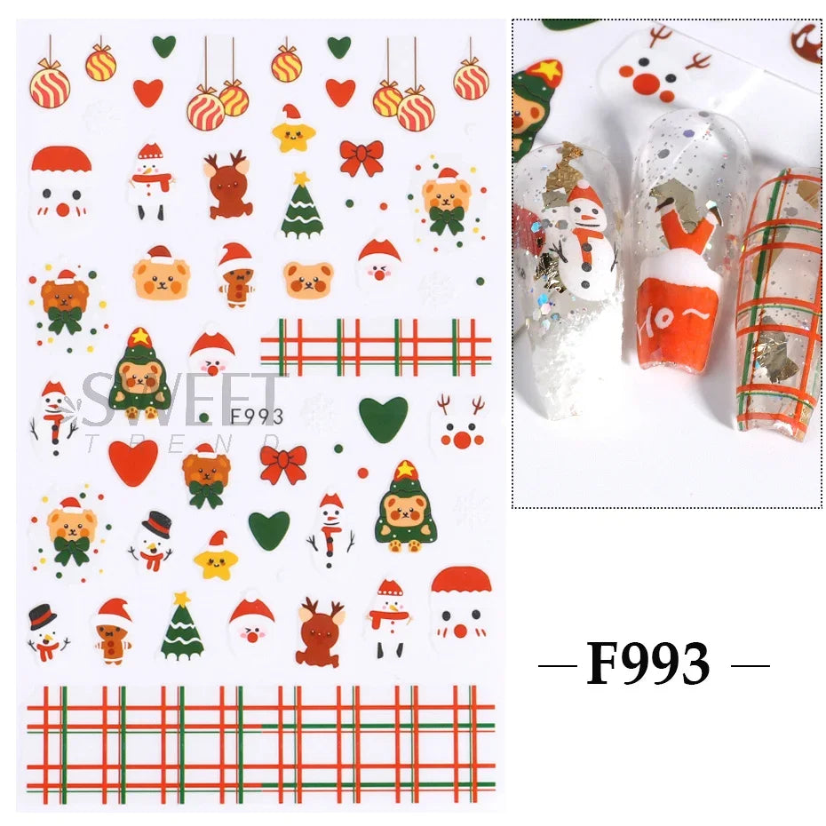 Winter Christmas Nail Sticker Snowflake Magpie Bird 3D Slider Leaf Halloween New Year Design Decoration Manicure 2023 Trend Foil