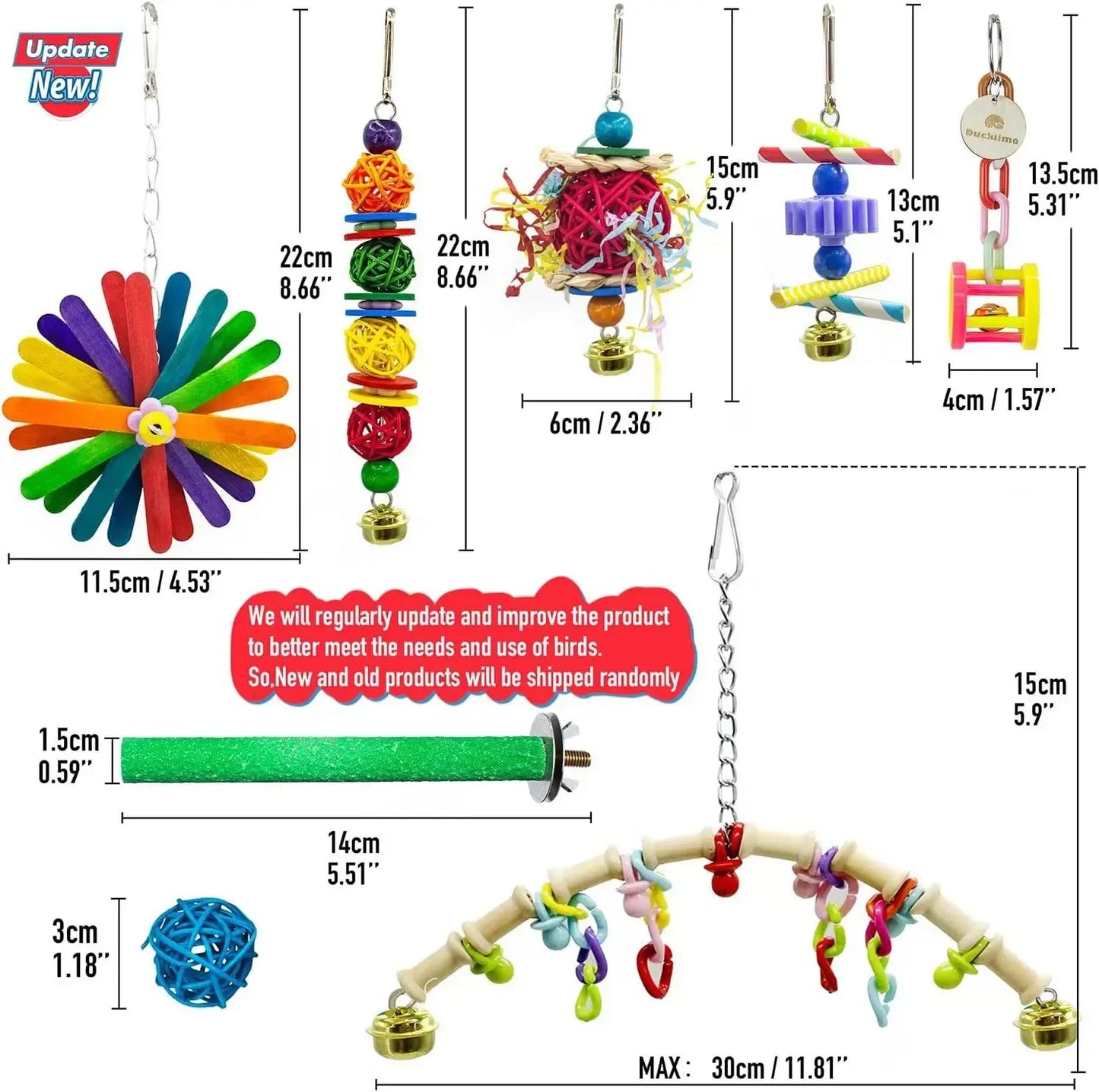 15pcs Packs Toy Set for Parrots Variety of Toys for Bird Cage Accessories Safe and Durable Bird Toys for Cockatiels Parakeets