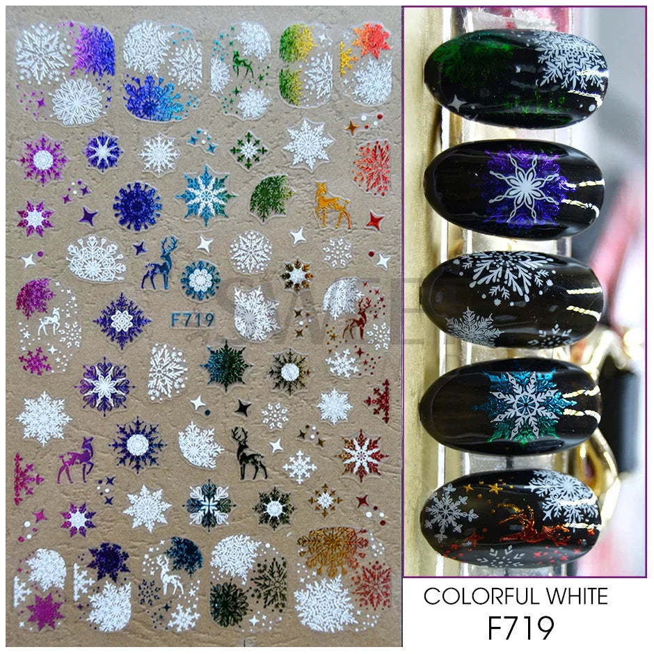 Winter Christmas Nail Sticker Snowflake Magpie Bird 3D Slider Leaf Halloween New Year Design Decoration Manicure 2023 Trend Foil